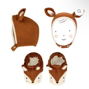 Meri Meri Fox Hat and Booties Set - Brown and Cream